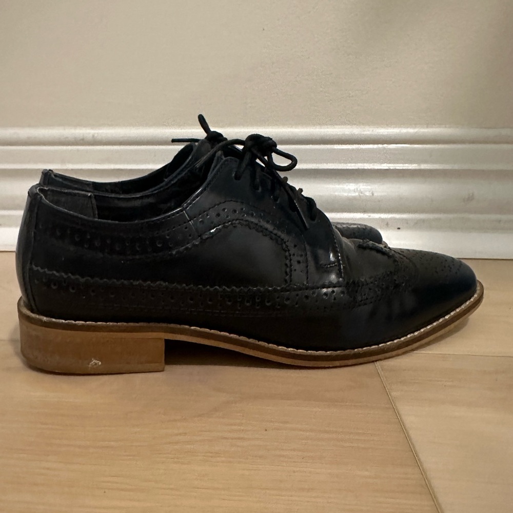 ASOS leather lace up flat brogues in Navy size 7 - Picture 7 of 10